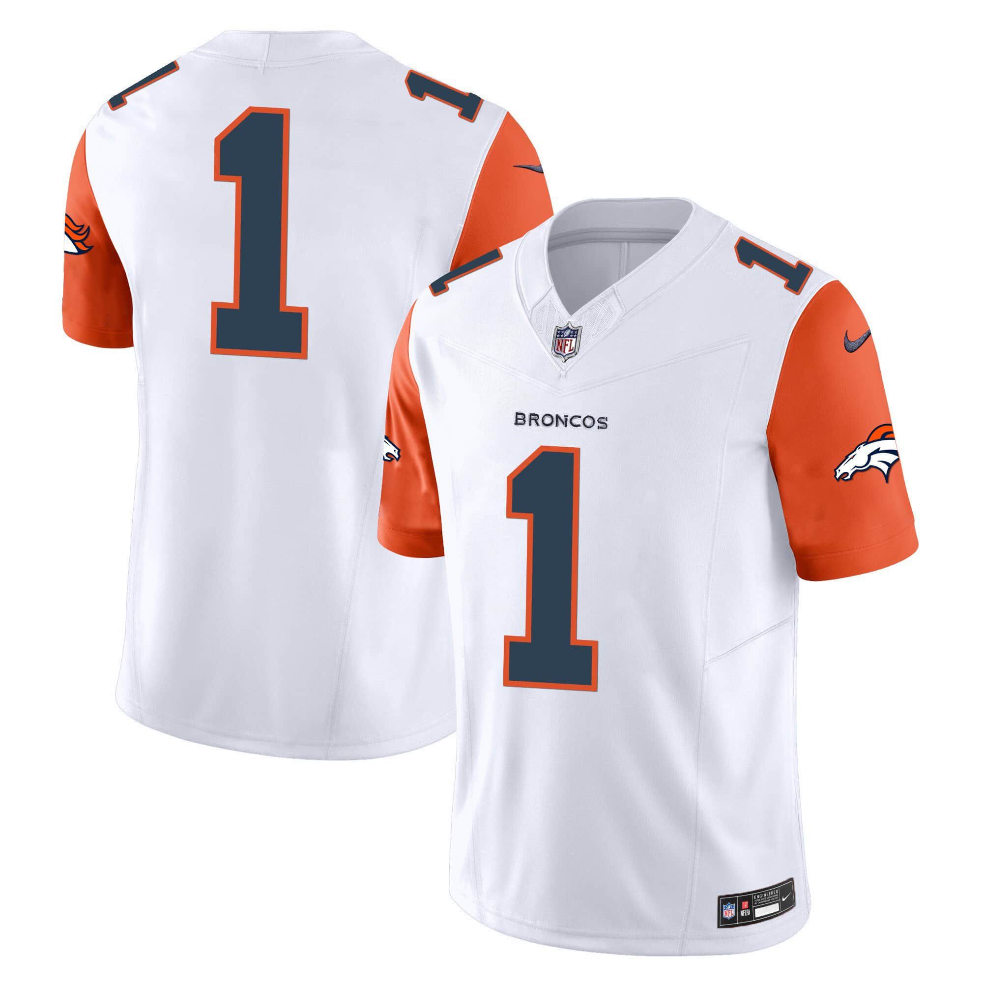 Men Denver Broncos 1 No Name White 2024 Nike Vapor Limited NFL Jersey style 2